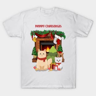 Brown and white cats celebrate Christmas eve T-Shirt